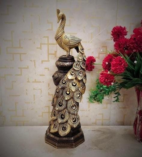 Buy ARTSIKIA Brass Decorative Sitting Peacock Statue | Golden Mayur in ...