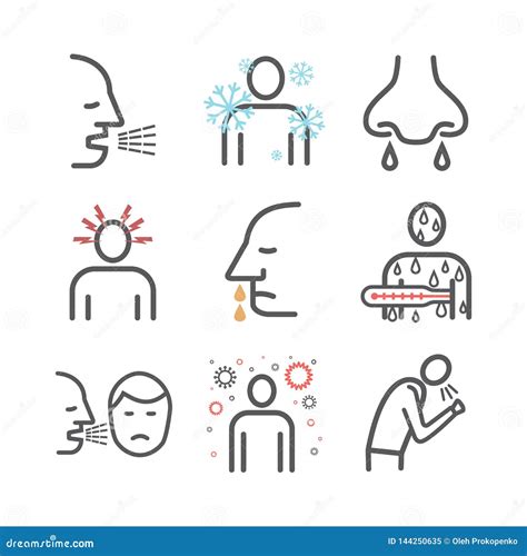 Upper Respiratory Tract Infections URI Or URTI. Symptoms, Treatment. Line Icons Set. Vector ...