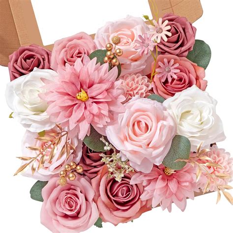 Amazon.com: Faylifeway Artificial Flowers, Silk Pink Flowers for ...