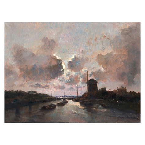 German Grobe | Untitled (River landscape with windmill and boats ...