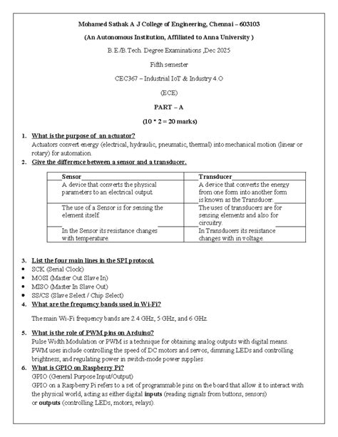 IOT CEC367 Answer Key - Industrial IoT Exam Notes - Studocu