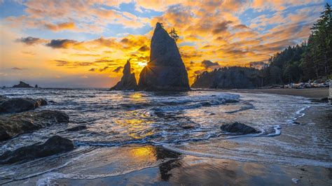 Skała na plaży La Push Beach o wschodzie słońca
