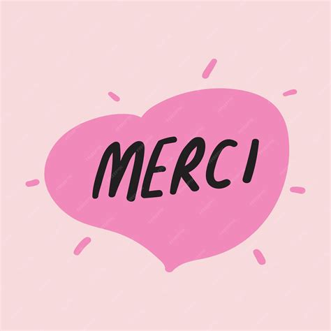 Premium Vector | Pink heart with word merci french language vector ...