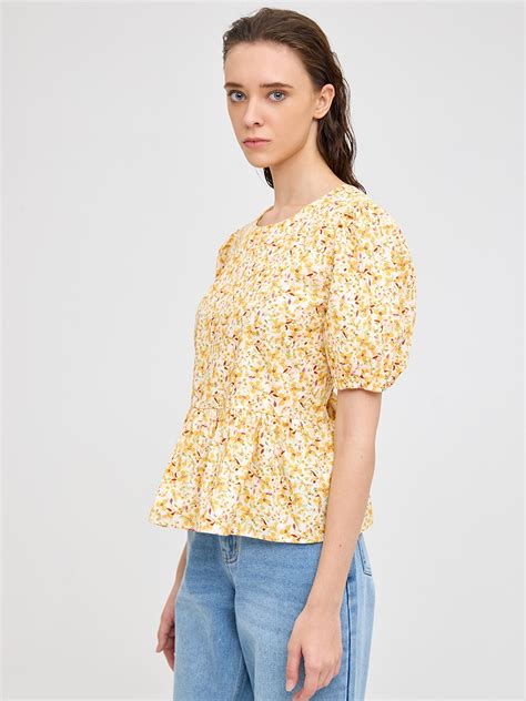 Yellow floral print peplum top