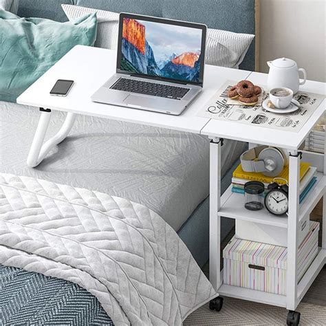 Buy Overbed Table with Wheels, Height Adjustable Food Tray Mobile ...