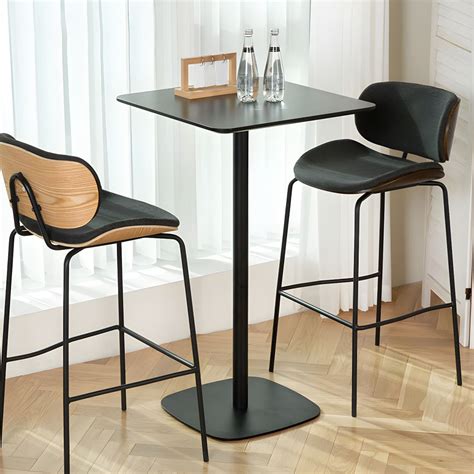 Black Modern Manufactured Wood Top Bar Table with Metal Pedestal ...