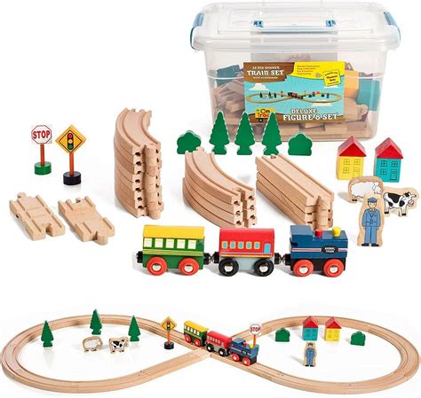 Amazon.com: On Track USA Wooden Train Set 35 Piece All in One Wooden ...