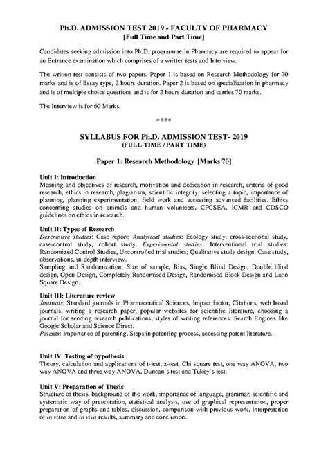 Ph D Admission Test-2019 - Ph. ADMISSION TEST 2019 - FACULTY OF ...