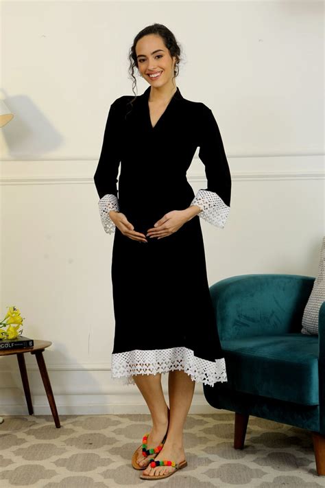 Royal Black Lycra Maternity & Nursing Wrap Nightwear Dress/ Hospital G ...