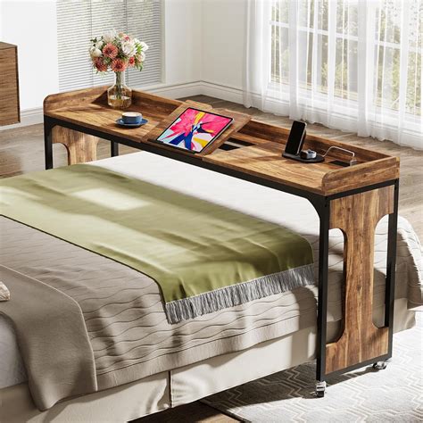 Tribesigns Overbed Table with Wheels, 71" Queen Size Bed Table with ...