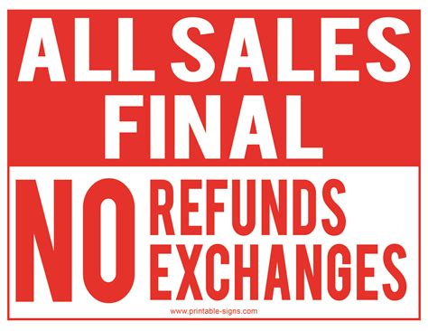 All Sales Are Final No Cash Refunds Sign - Printable Signs
