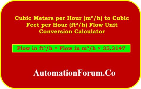 Cubic Meters per Hour (m³/h) to Cubic Feet per Hour (ft³/h) Flow Unit ...