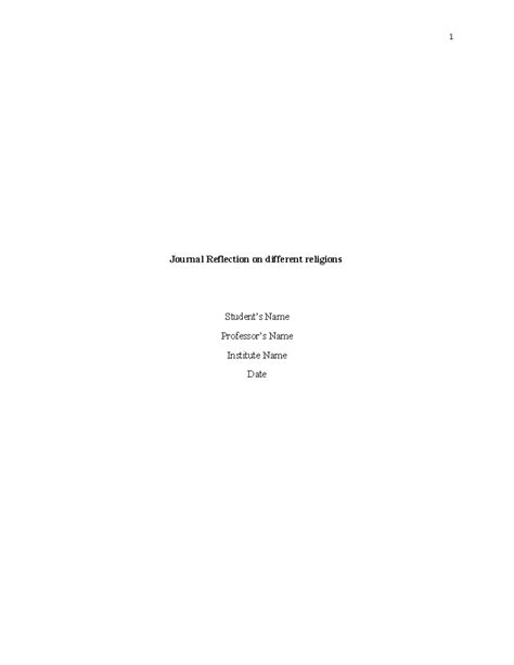 Journal Reflection on Different Religions - Journal Reflection on different religions Student’s ...