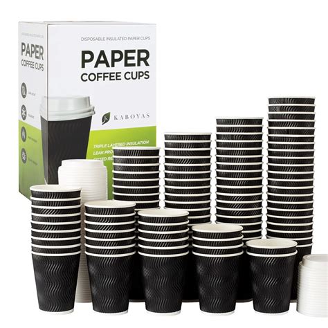 Buy KABOYAS 12 oz [100 Set] Togo Disposable Black Paper Coffee Cups ...