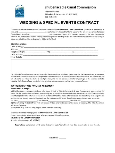 Fillable Online Shubenacadie Canal Commission WEDDING & SPECIAL EVENTS ...