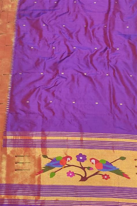 Stunning Purple Paithani Handloom Silk Dupatta with Triple Muniya Border