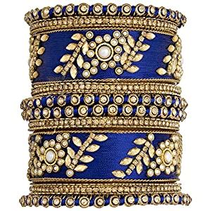 Buy Peora Gold Plated Blue Ethnic Silk Thread Bangles Set for Women ...