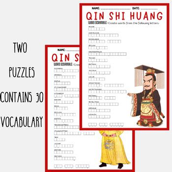QIN SHI HUANG word scramble puzzle worksheet , The First Emperor of China