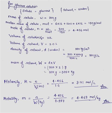 [Solved] Calculate the molality (m) and molarity (M) of a solution made from... | Course Hero