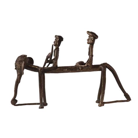 Brass Elephant Statue with 2 Riders in Tribal Art