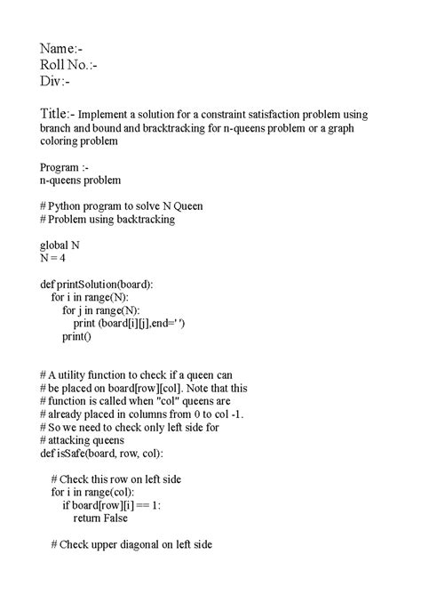 Ai-pract 4 - Name:- Roll No.:- Div:- Title:- Implement a solution for a ...