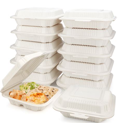 HeloGreen [100 Count] Eco Friendly Take Out Food Containers [8"x8",3 ...