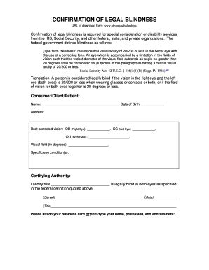 Confirmation of Legal Blindness form - Fill and Sign Printable Template ...