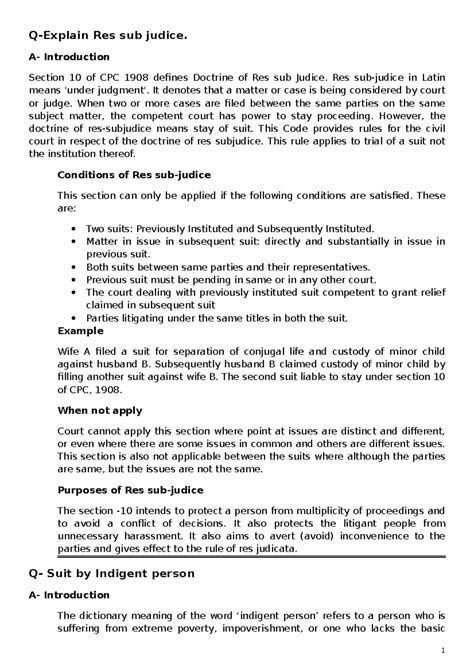 CPC 3 - please read its new - Q-Explain Res sub judice. A- Introduction ...