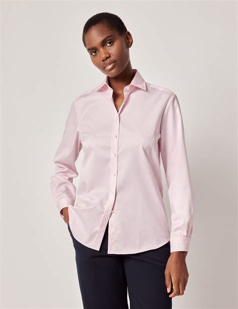 Women's Pink & White Fine Stripe Cotton Relaxed Fit Shirt | Hawes and ...