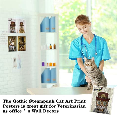 Buy 6 Pieces Steampunk Cat Wall Art Gothic Wallpaper Vintage Dictionary ...