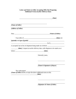 Letter and Notice to Seller Accepting Offer But Proposing Additional ...