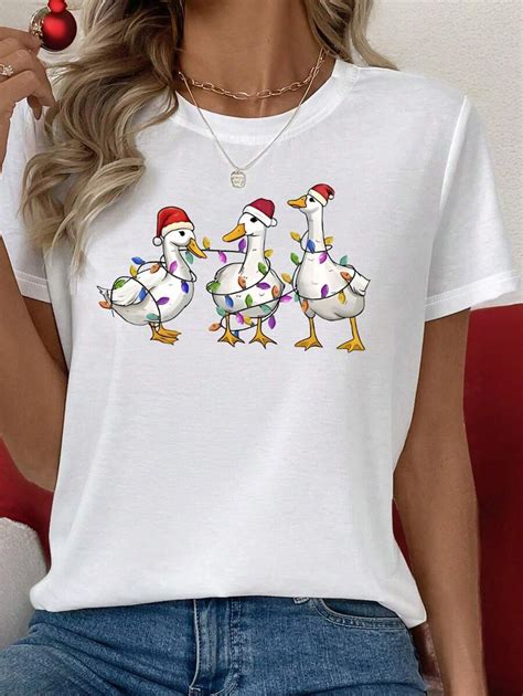 SHEIN LUNE Plus Size Women's Casual Cartoon Duck & Christmas Element ...