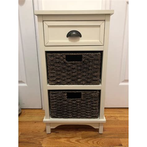 TJ Maxx Off White Nightstand w/ Baskets - AptDeco