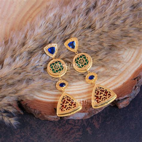 Trillion Long Thewa art earrings – Art of Thewa By Raghav Rajsoni