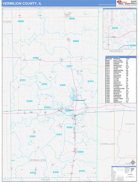 Vermilion County, IL Wall Map Color Cast Style by MarketMAPS - MapSales.com