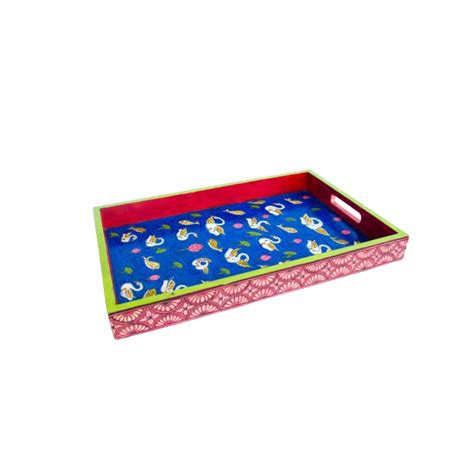 Sabhyasha Pattachitra Swans Painted on a Serving Tray - Tray Set for ...