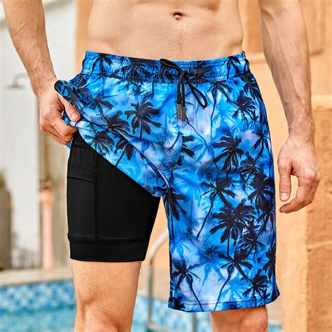 Long-Length Men's Swim Trunks with Compression Liner - Klatie