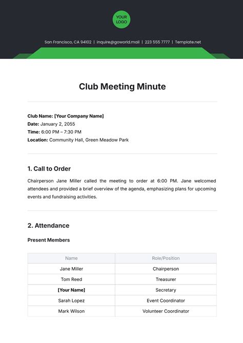 Free Booster Club Meeting Minutes Template to Edit Online