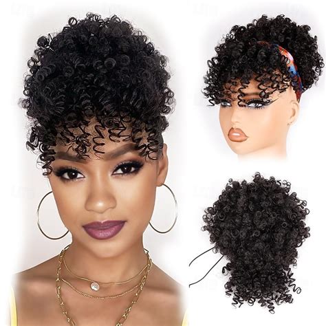 Drawstring Ponytail for Black Women Afro Puff Kinky Curly Hair Ponytail ...