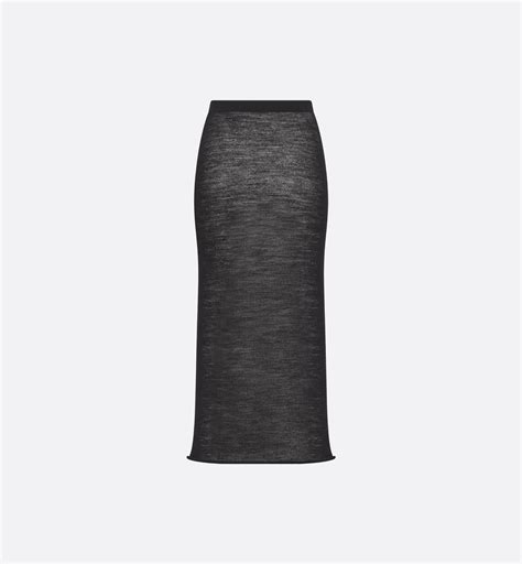 Mid-Length Straight Skirt Black Wool Knit | DIOR