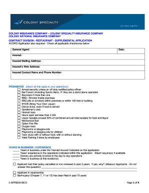 Fillable Online CONTRACT DIVISION RESTAURANT SUPPLEMENTAL APPLICATION ...