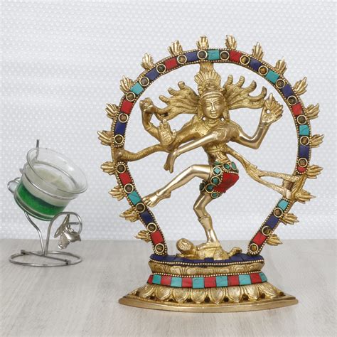 Buy ARTVARKO Brass Multicolor Stone Handwork Natraj Idol Murti Natraja ...