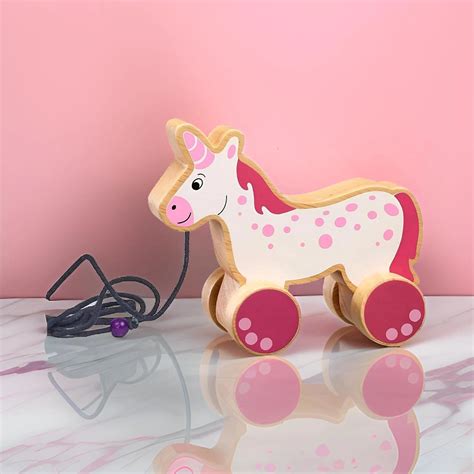 Channapatna Toys Premium Pull Along Toy Wooden Unicorn for 12 Months ...