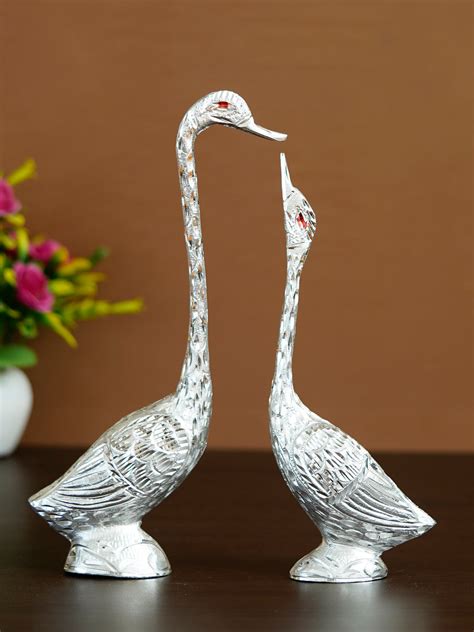 10.5 Inch Silver Kissing Swan Couple Handcrafted Decorative Figurine ...