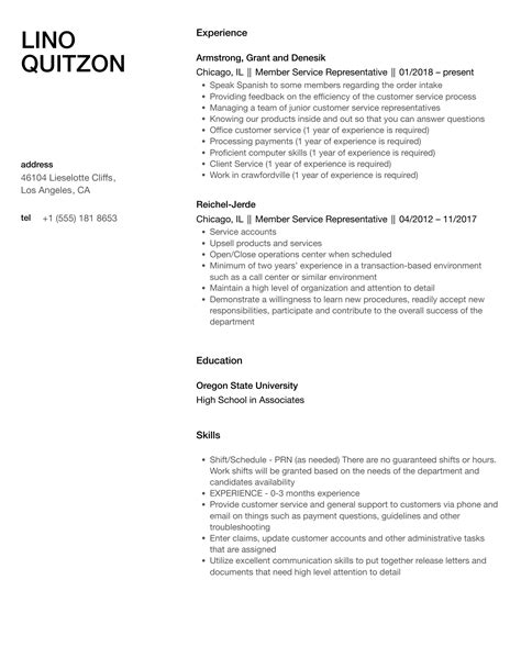 Member Service Representative Resume Samples | Velvet Jobs