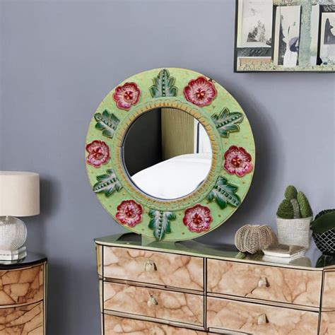 Glass Mirror In Painted Round Handicraft Frame, Vanity Mirror/Table Top ...