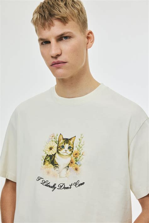 Loose Fit Printed T-shirt - Light beige/Cat - Men | H&M IN