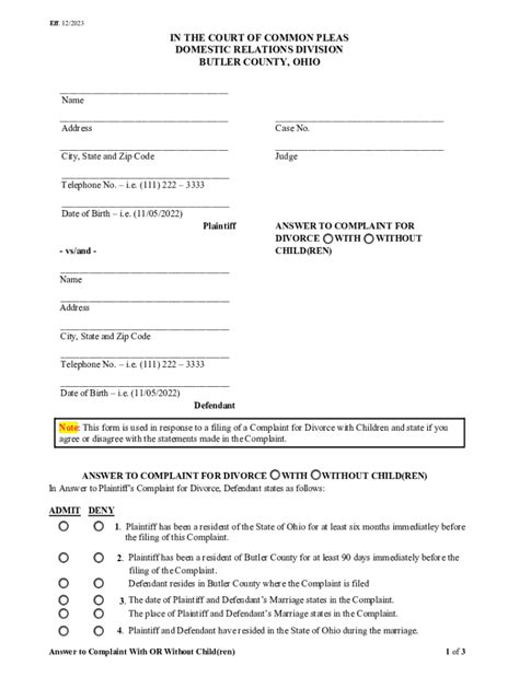 Fillable Online Butler County Court of Common Pleas Case Search Fax ...