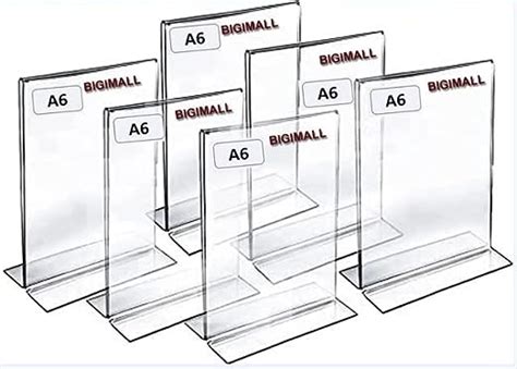BIGIMALL Acrylic Sign Holder (6 Pcs) 4 x 6 Inches T Shaped Desktop ...