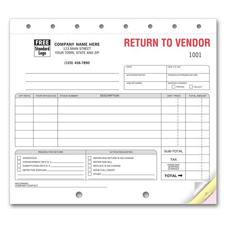 Return To Vendor Form Template